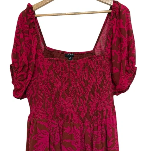 Torrid Dress Woman’s Size 1X Brown Pink Floral Smocked A-Line Midi Length - Picture 4 of 13